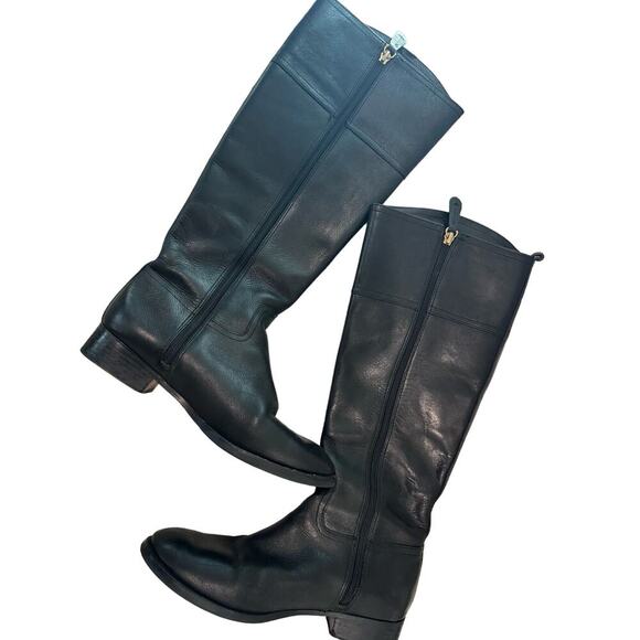 Tory Burch Kiernan Leather Knee High Black Riding Boots Gold Tory Logo - Picture 2 of 10
